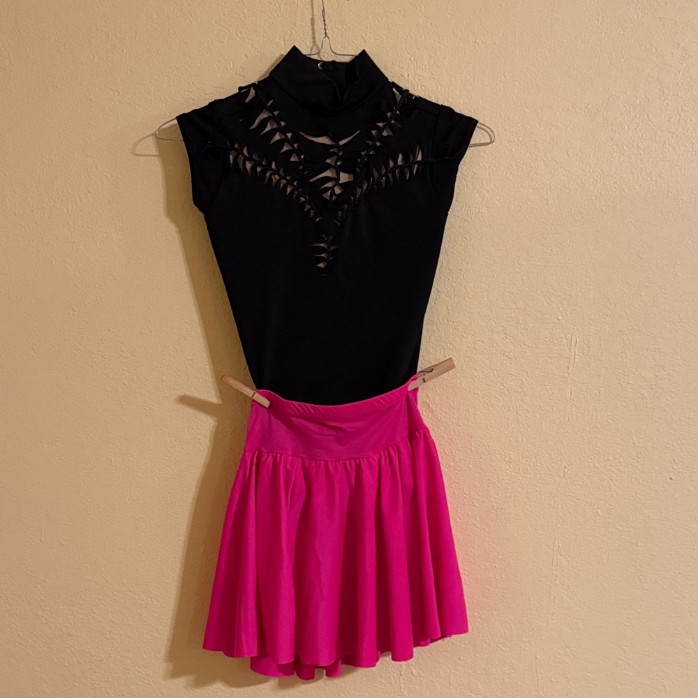 Black Body Suit and Pink Skirt.